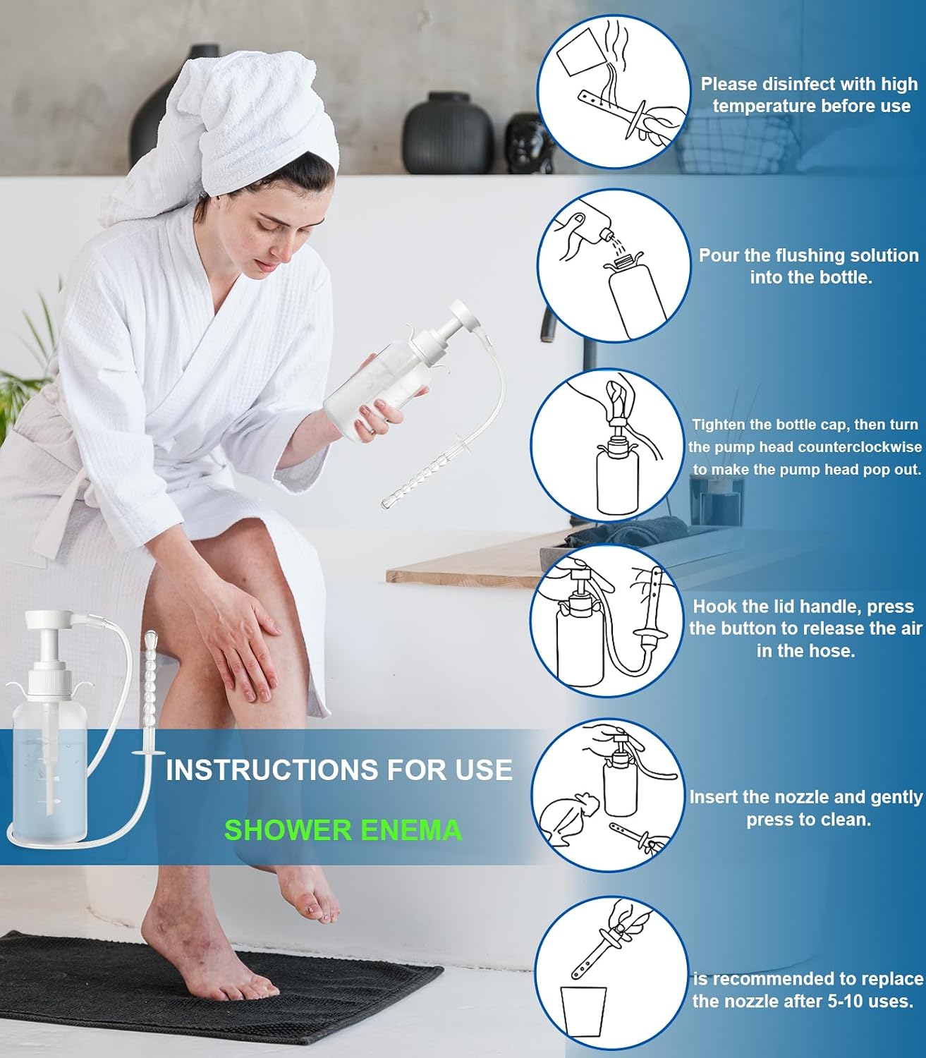 Douche for Women - Bottle Douches for Men Anti Back-Flow with 3 Nozzle Tips - 330ml