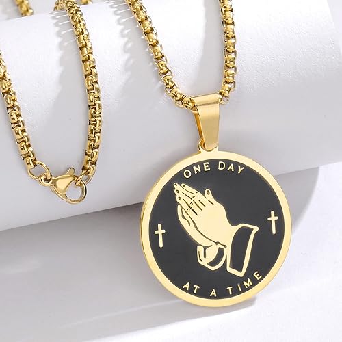 Miniatura 2 de Collar de oración de serenidad con manos en oración, colgante de moneda para hombres y mujeres, señores, oración, versículo bíblico, coraje,