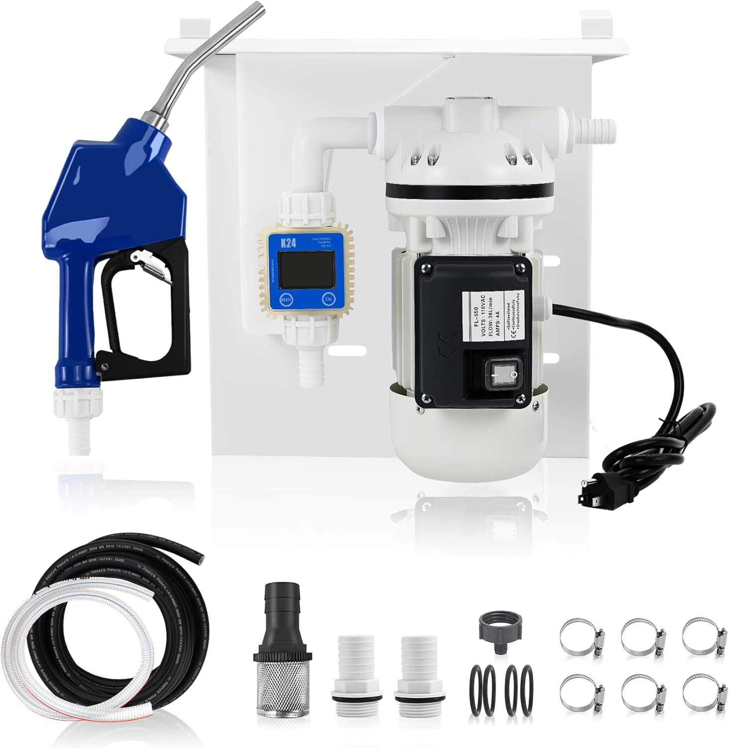 AC 110V-120V DEF Transfer Pump Kit with US Plug, High-Flow Self-Priming DEF Pump for Diesel Exhaust Fluid Transfer, Compatible with Drums, Totes, and Wall Mounting, Includes Premium Accessories