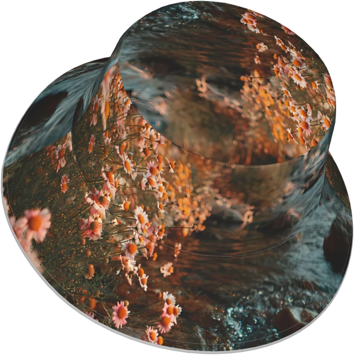 Bucket Hat with Unique Flowers By The River Print Stylish Breathable Foldable Versatile Outdoor Accessory Black image 5