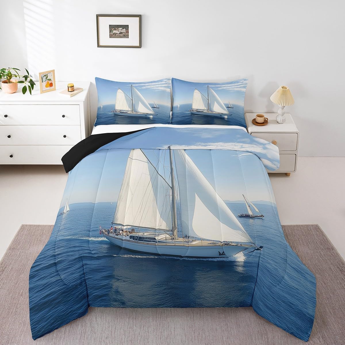 Erosebridal Koi Comforter Set, Goldfish Bedding Set Sea Wave Duvet Set Ukiyo-E Japan Ocean Quilt Set Queen Size for Dorm Bedroom Living Room Decorative Underwater World Oasis Quilt Set