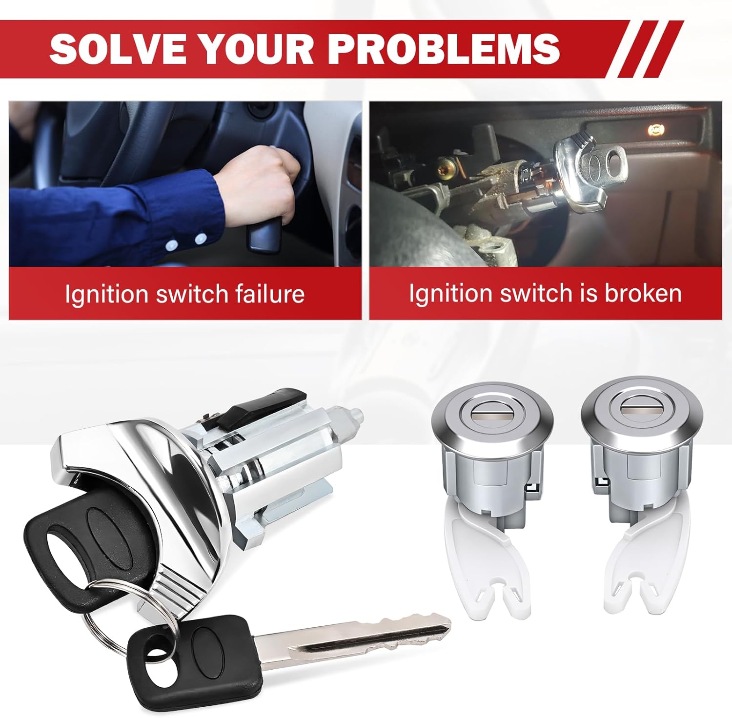 Door Lock Cylinder & Ignition Switch w/Keys Compatible with 1990-1995 Ford F150 F250 F350 E150 E250 E350 Bronco Ranger Mercury Grand Marquis