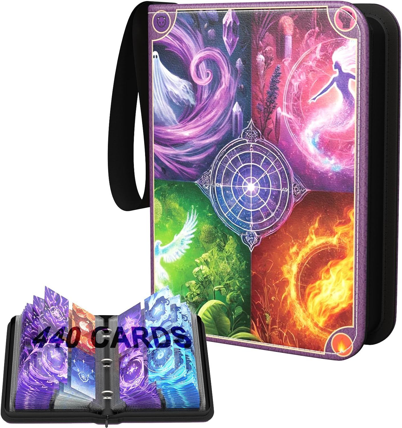 Card binder 4 Pocket, Trading Card Binder Hold 440 Cards With 55 Removable Sleeves, Portable Card Book Album with Zipper for Christmas Gifts