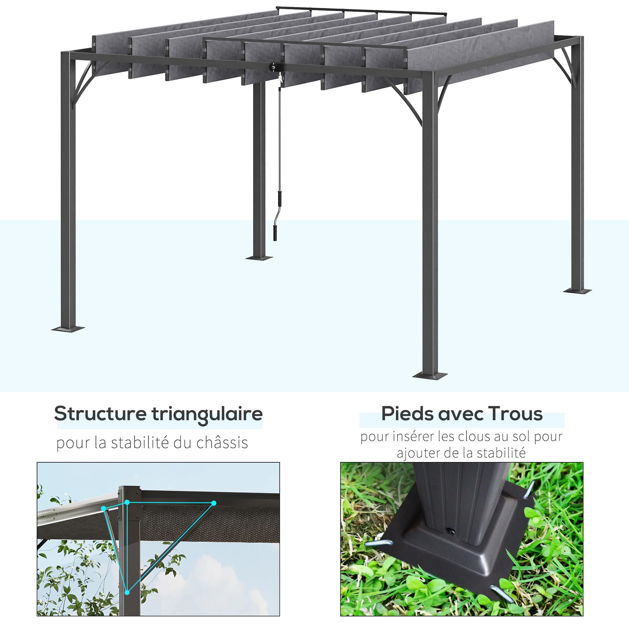 Outsunny Pergola Bioclimatique 3x3m, Aluminium et Acier, Gris