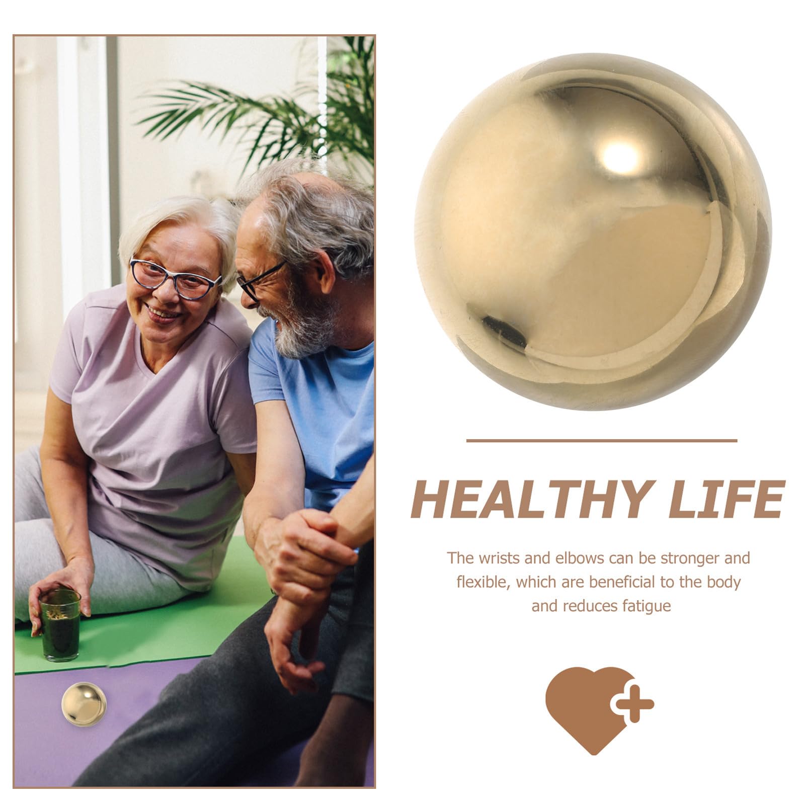 GALPADA 2 Piezas Bolas Chinas para Mano Bolas de Salud Chinas de Latón Dorado 40mm, Esfera Decorativa de Mesa, para Meditación y Gimnasio