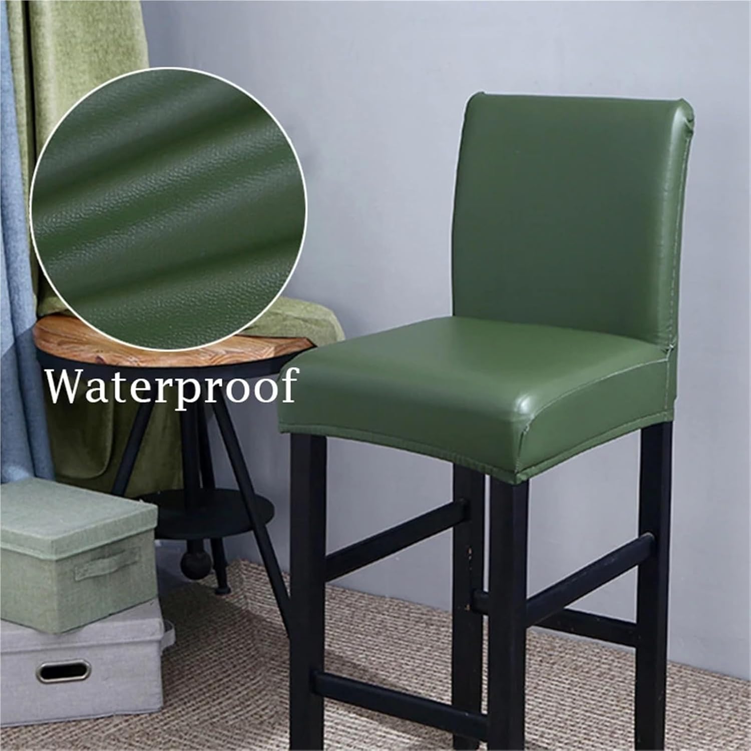 Bar Stool Covers Elastic Waterproof Chair Cover Leather Low Back Seat Cover High Footed Stool Bar Chair Covers(Wine,4PCS)