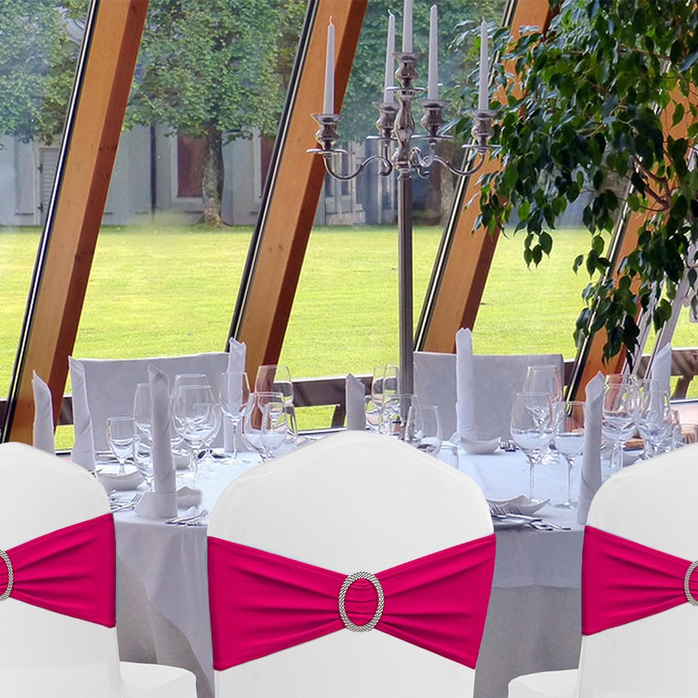 Stuhlschärpen in Hot Pink, 50 Stück, Spandex-Stuhlbänder für Geburtstag, Hochzeit, Party, Dekoration, Hot Pink Stuhlschleifen, Schärpen