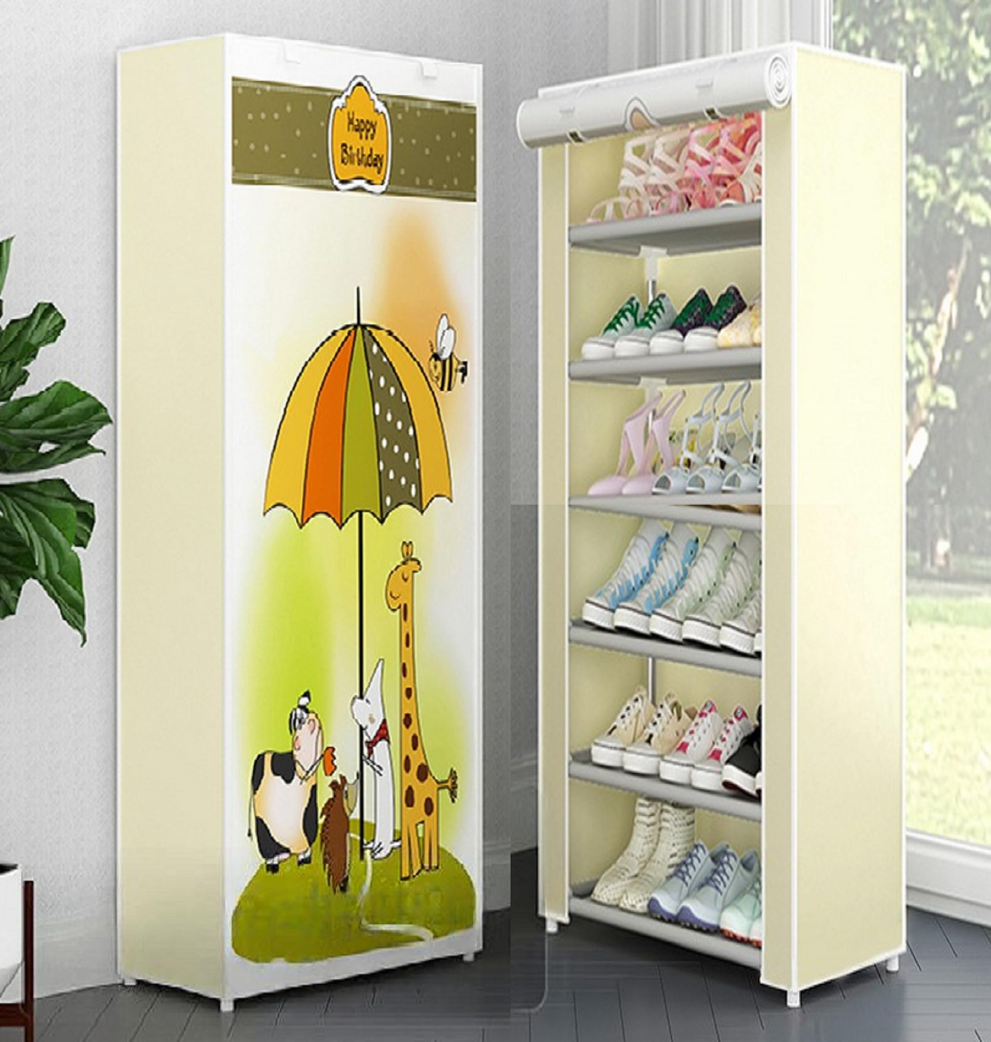 CMerchants 6 LAYER SHOE RACK HAPPY BIRHTDAY PRINT (Cream)-image-11