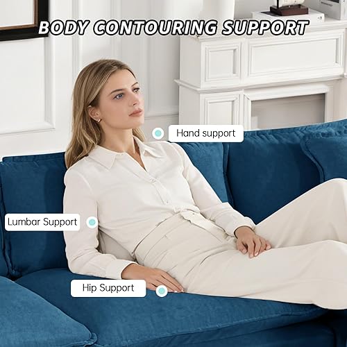 Miniatura 4 de Sofá modular modular de felpilla azul de 78 pulgadas para sala de estar, sofá modular de dos plazas para sala de estar, 1 otomano, sofás para sala,