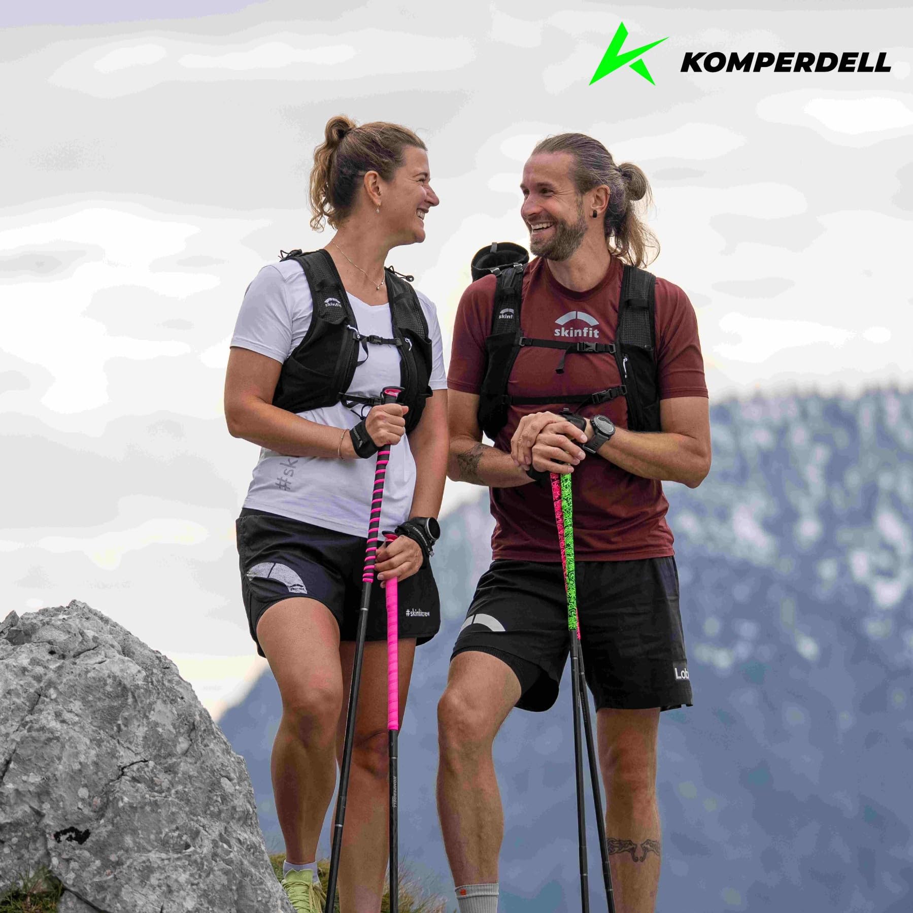 Komperdell FXP Carbon Ultra - Bastone pieghevole da trekking, 45 cm, colore verde e rosa, misura 125 cm, ultraleggero