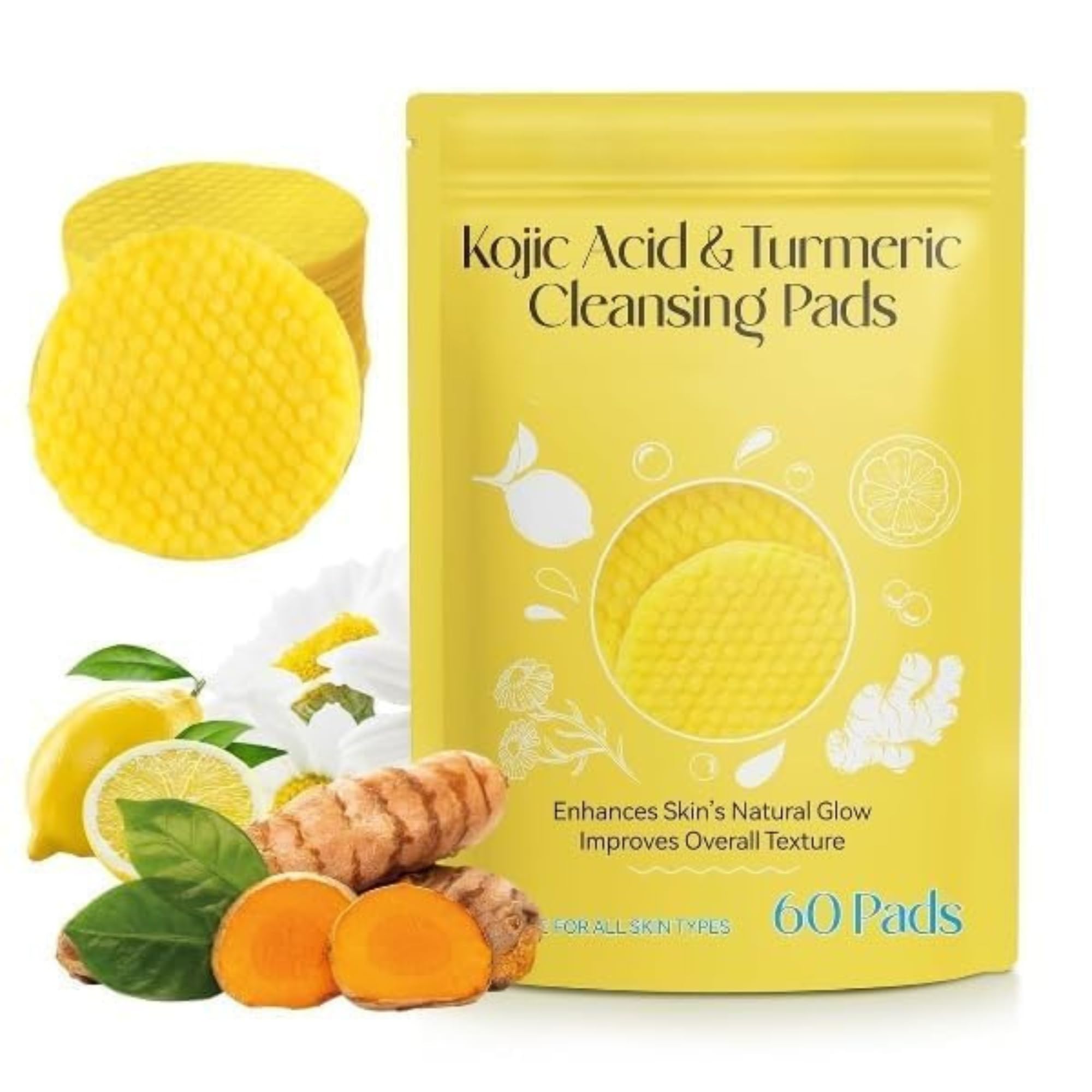 Greenhood Kojic Acid & Turmeric Cleansing Pads – Exfoliating & Brightening Face Wipes for Glowing Skin – Gentle Skincare for Dark Spots, Acne, and Uneven Texture – 60 Pads, All Skin Types (pack of 1)-image-3