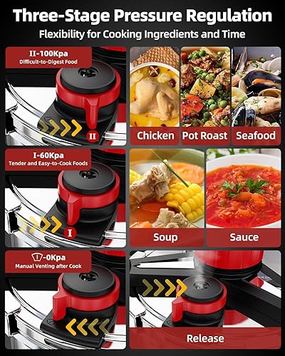 Miniatura 6 de Olla de presión de acero inoxidable 188 de 6 cuartos de galón, bloqueo con una sola mano Olla de Presion, olla a presión 3 en 1, compatible con