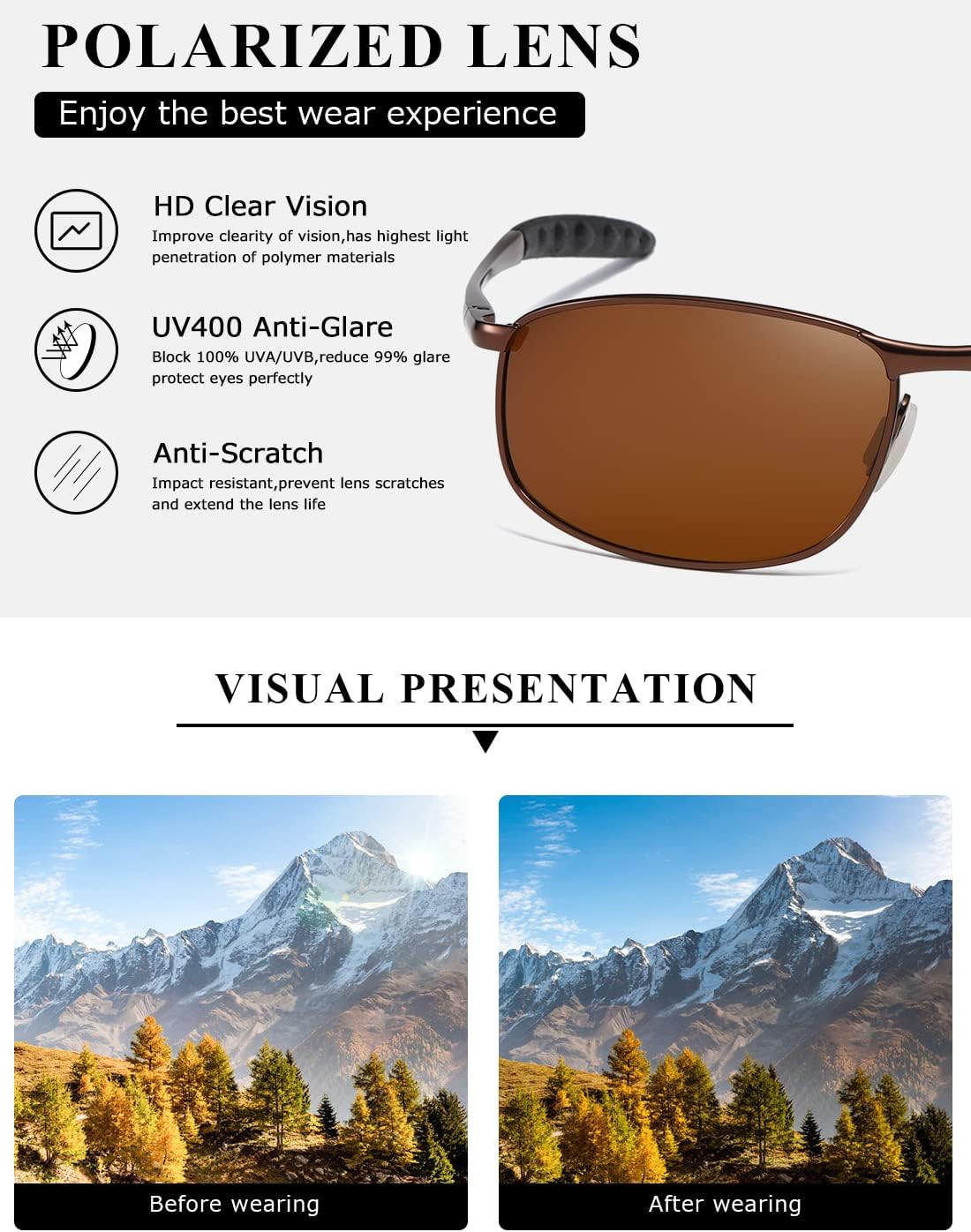 AEVOGUE Polarized Sunglasses For Men Rectangle Metal Frame Retro Sun Glasses AE0395 - Image 7