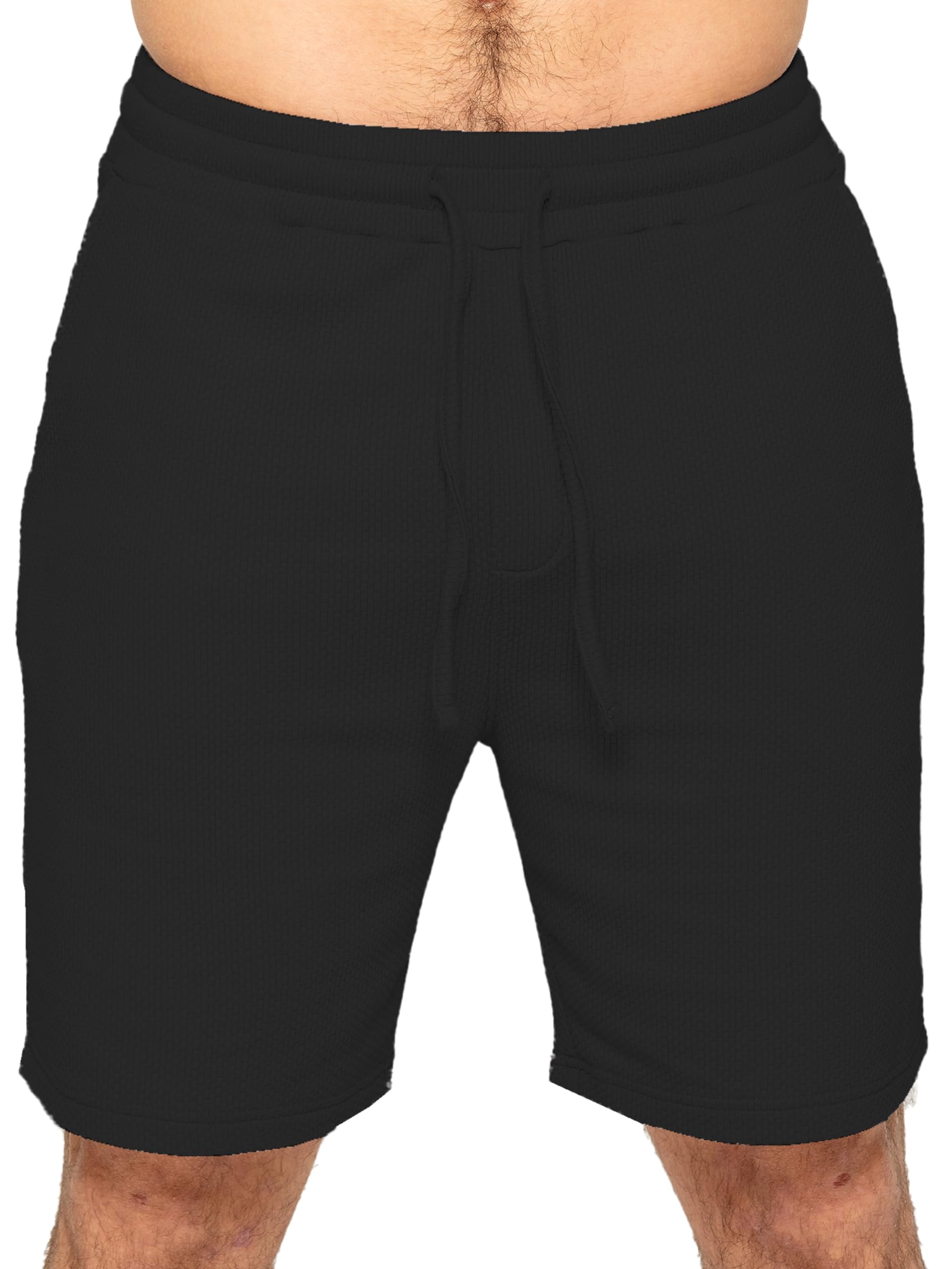 989Zé ENZO Mens Textured Waffle Design Shorts Casual Cotton Summer Stretch Regular Fit Shorts MS13_Short Black XL
