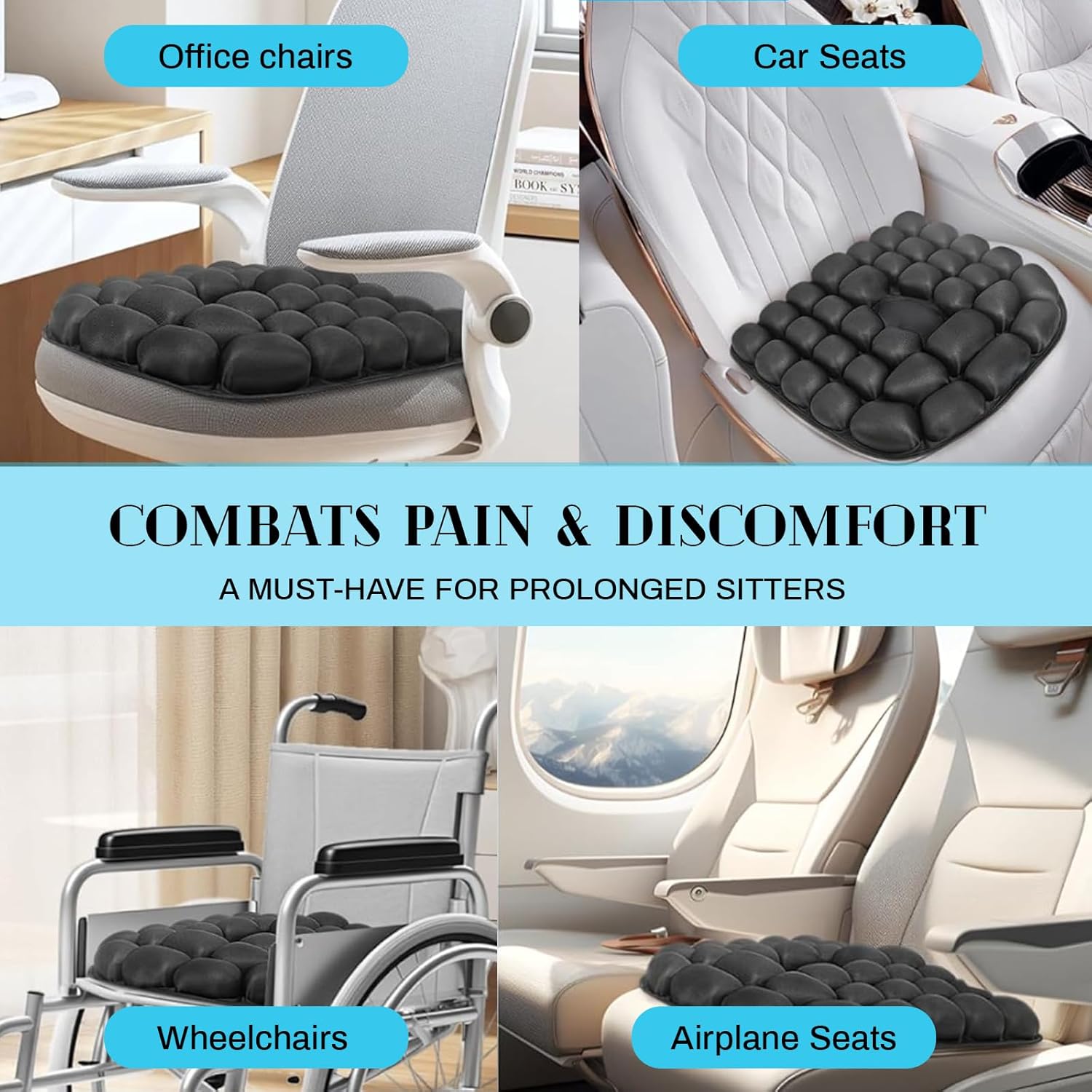 Airplane Seat Cushion for Long Flights, Inflatable & Portable Travel Cushion for Tailbone Pain Relief, Pressure Relief Car Seat Cushion for Office Chair and Wheelchair Use - Image 8