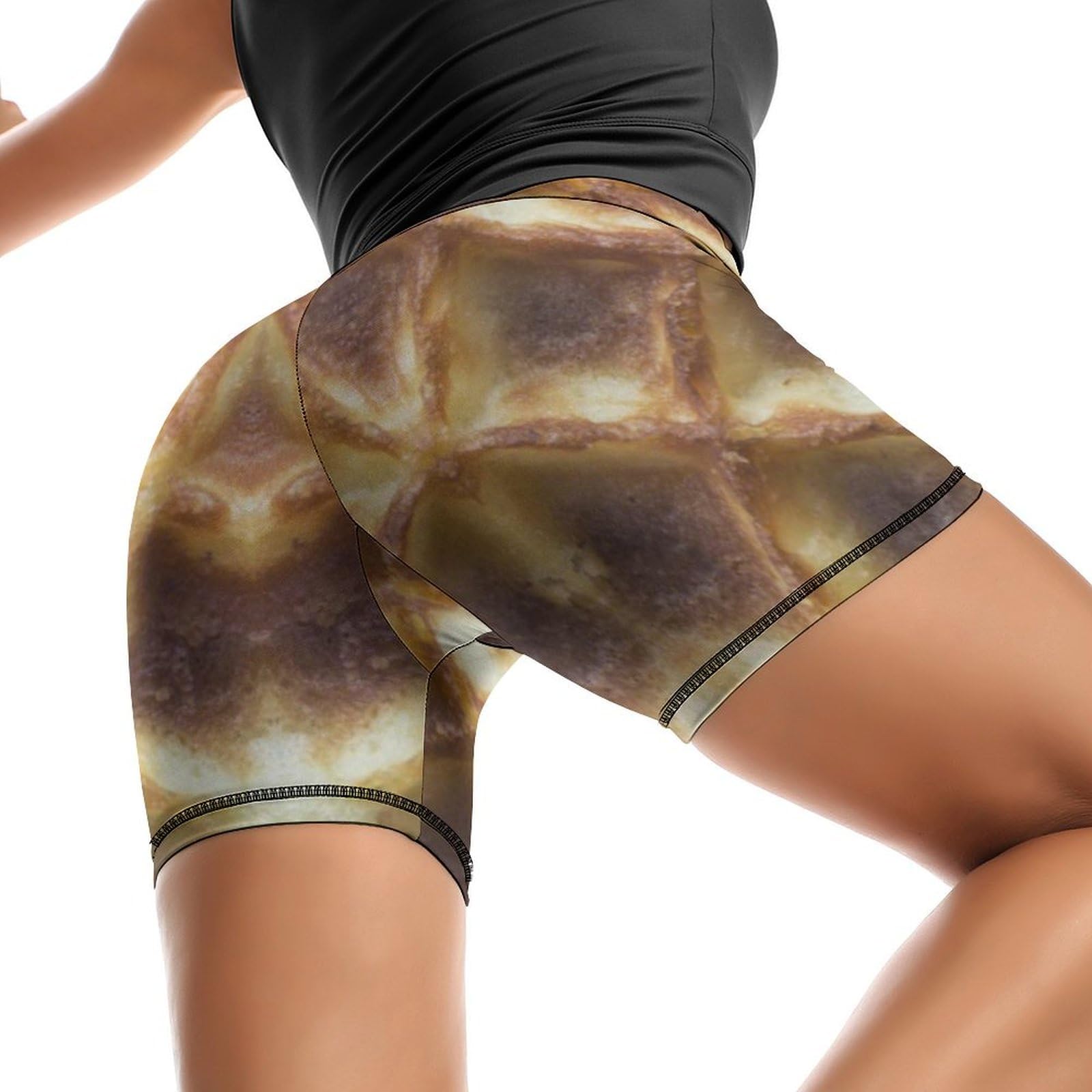 JYYAU Waffles Pattern High Waist Yoga Shorts for Women Athletic Shorts Leggings Running Pants Black