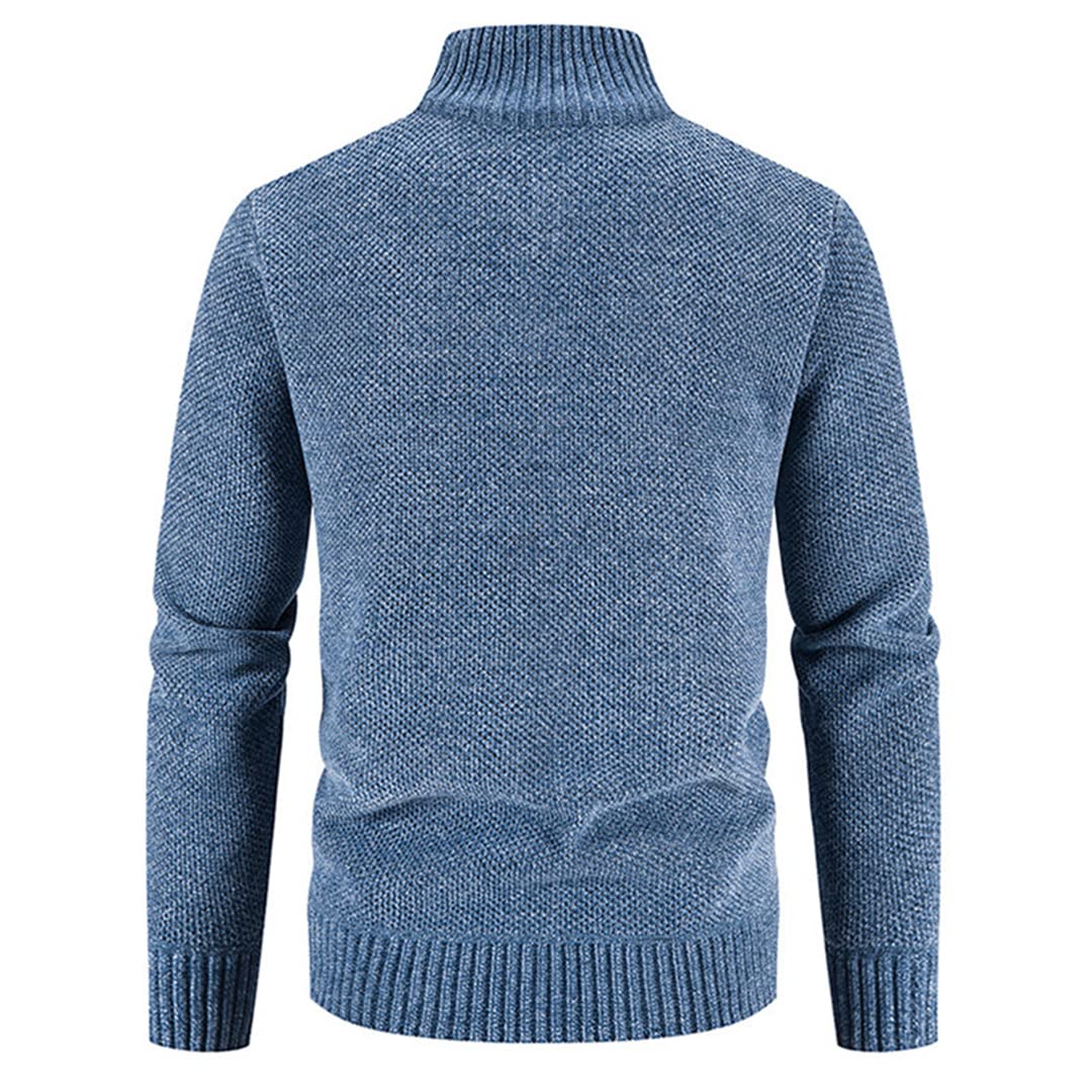 Chaqueta de punto de lana para hombre con cuello alto y cremallera gruesa y cálida