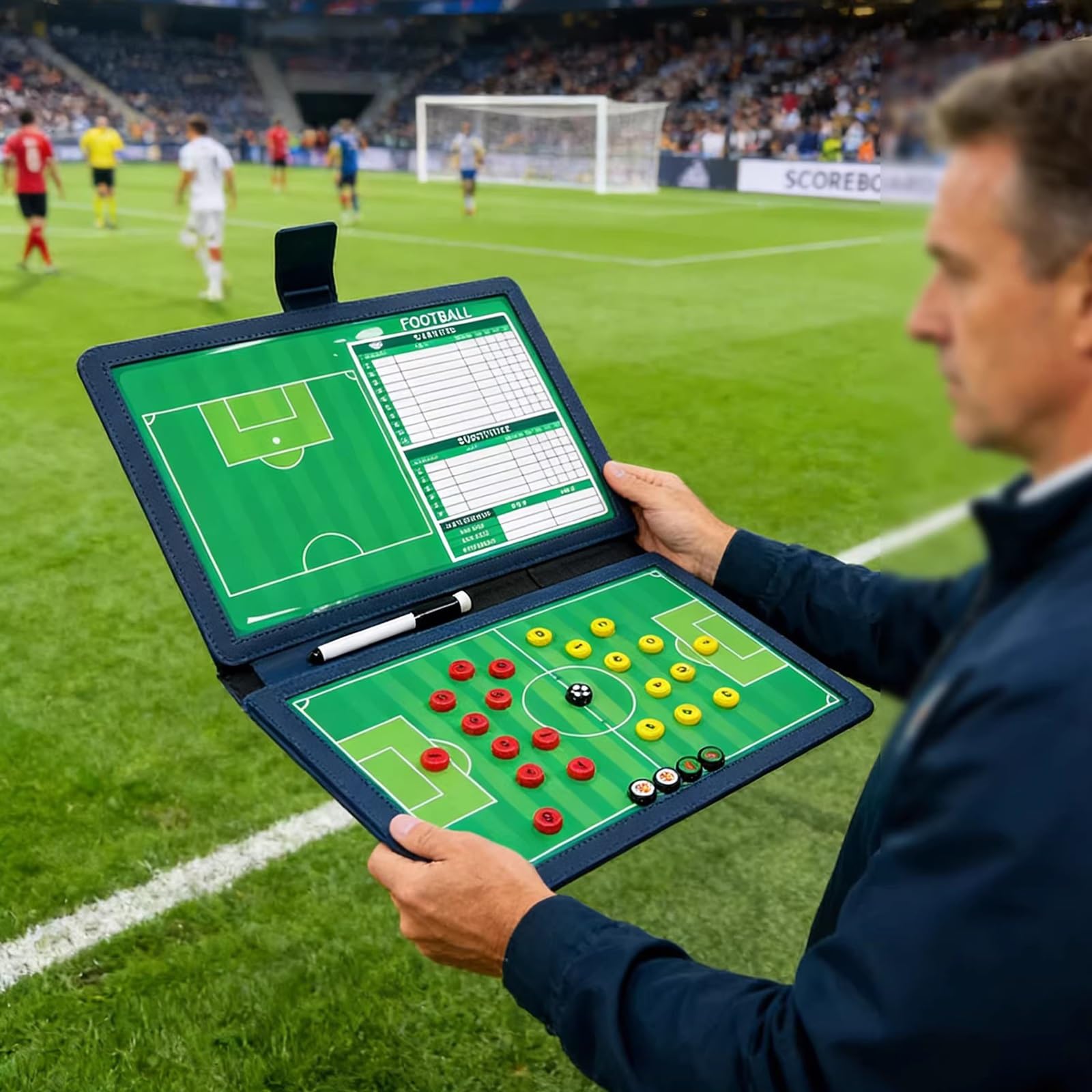 Pizarra Magnética para Entrenamiento de Fútbol, Pizarra Táctica de Fútbol con Accesorios, con Marcadores y Fichas Magnéticas, Doble Cara, Ideal la Enseñanza
