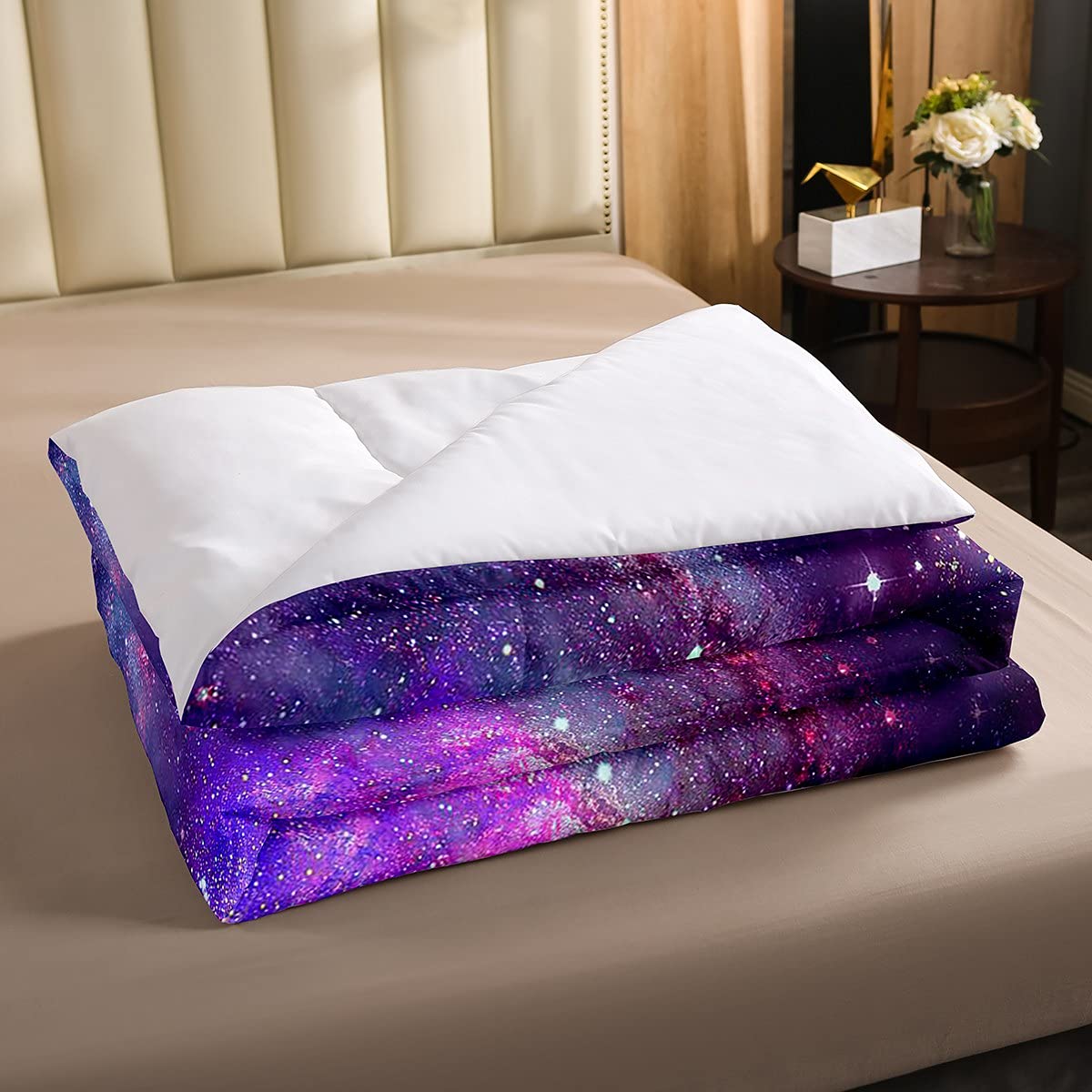Set di biancheria da letto per ragazze e bambini, motivo: galassia che si illumina al buio, con copripiumino super morbido e luminoso, 220 x 230 cm, per letto esterno, stelle, luna, set