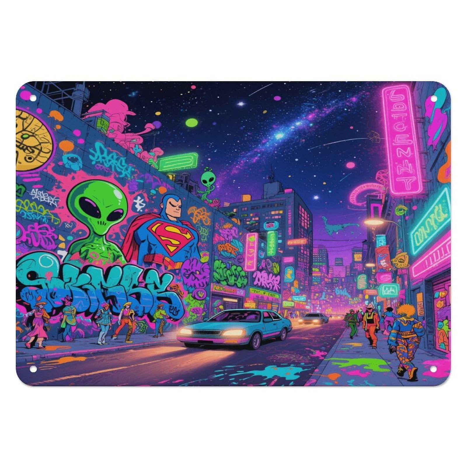 Fekiloot Style Graffiti City Wall Decor Iron Painting Metal Sign