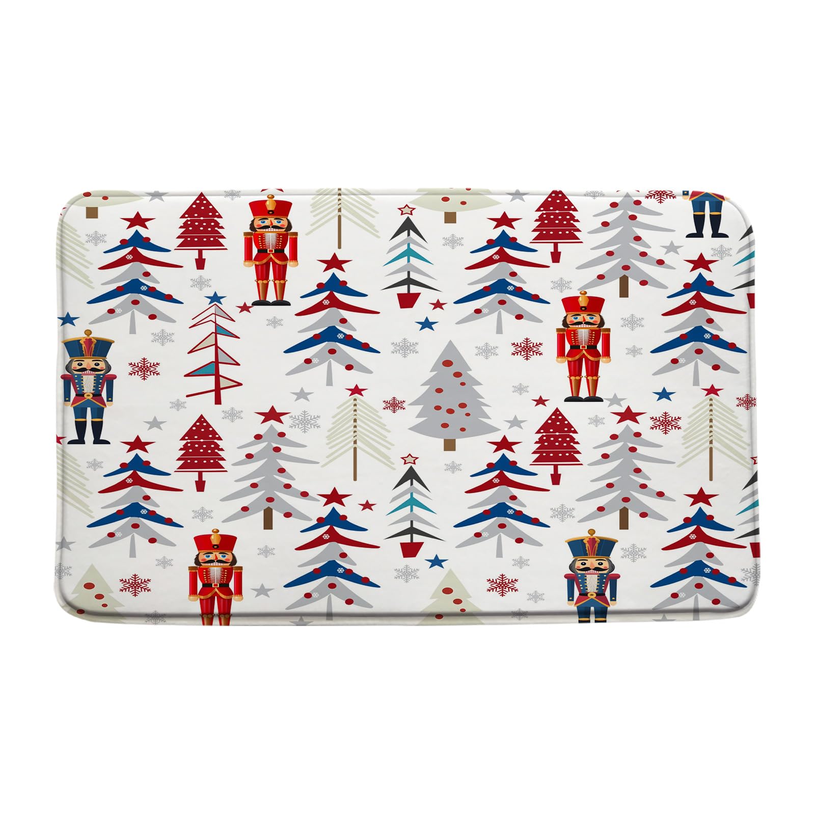 Christmas Bathroom Rugs Mat Nutcracker Xmas Tree Snowflake Winter Holiday Red Blue Gray 18x30 Inch Extra Soft Microfiber