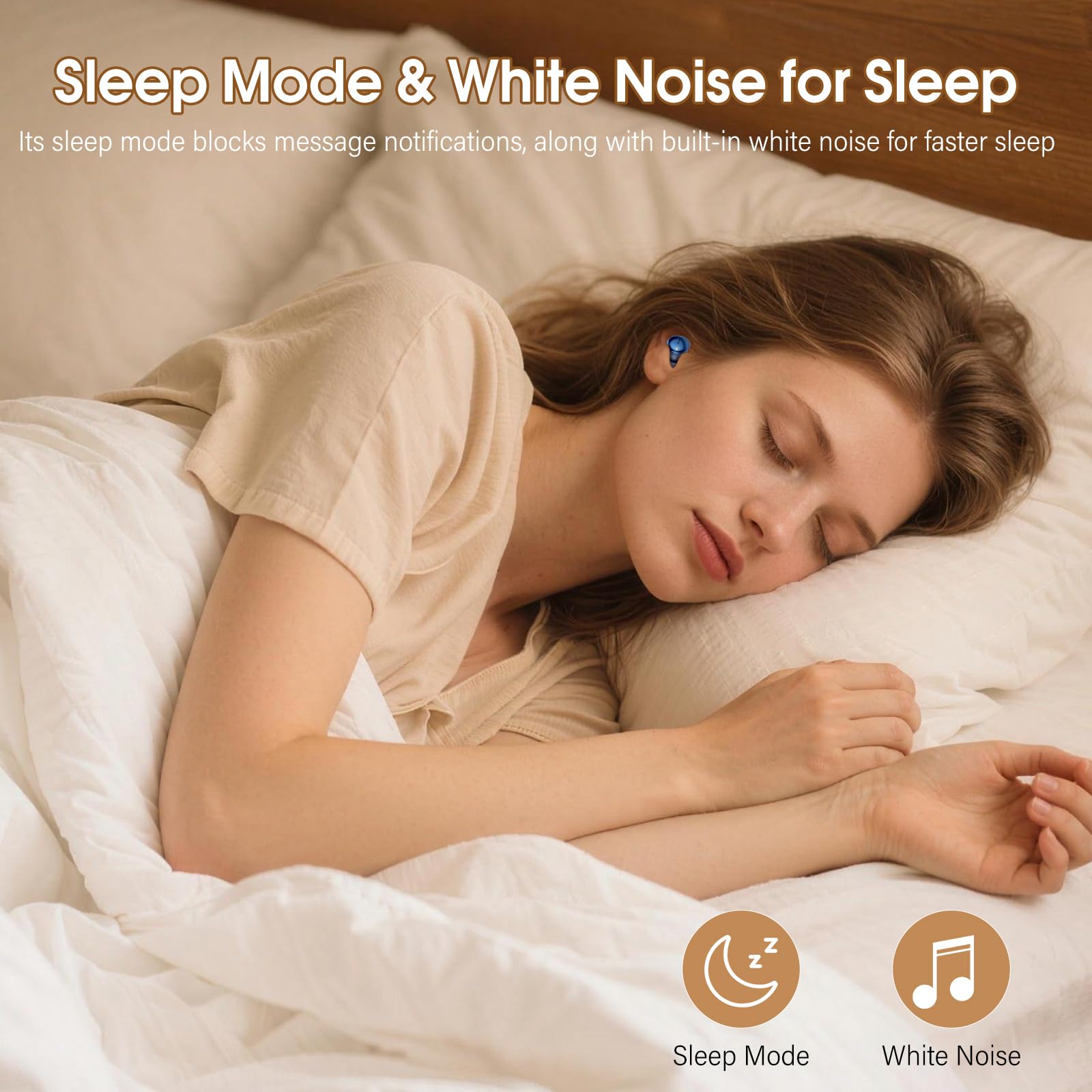 Auriculares Inalámbricos con Pantalla Táctil LED, Auriculares Bluetooth HiFi Estéreo, Mini Auriculare para Dormir Azul