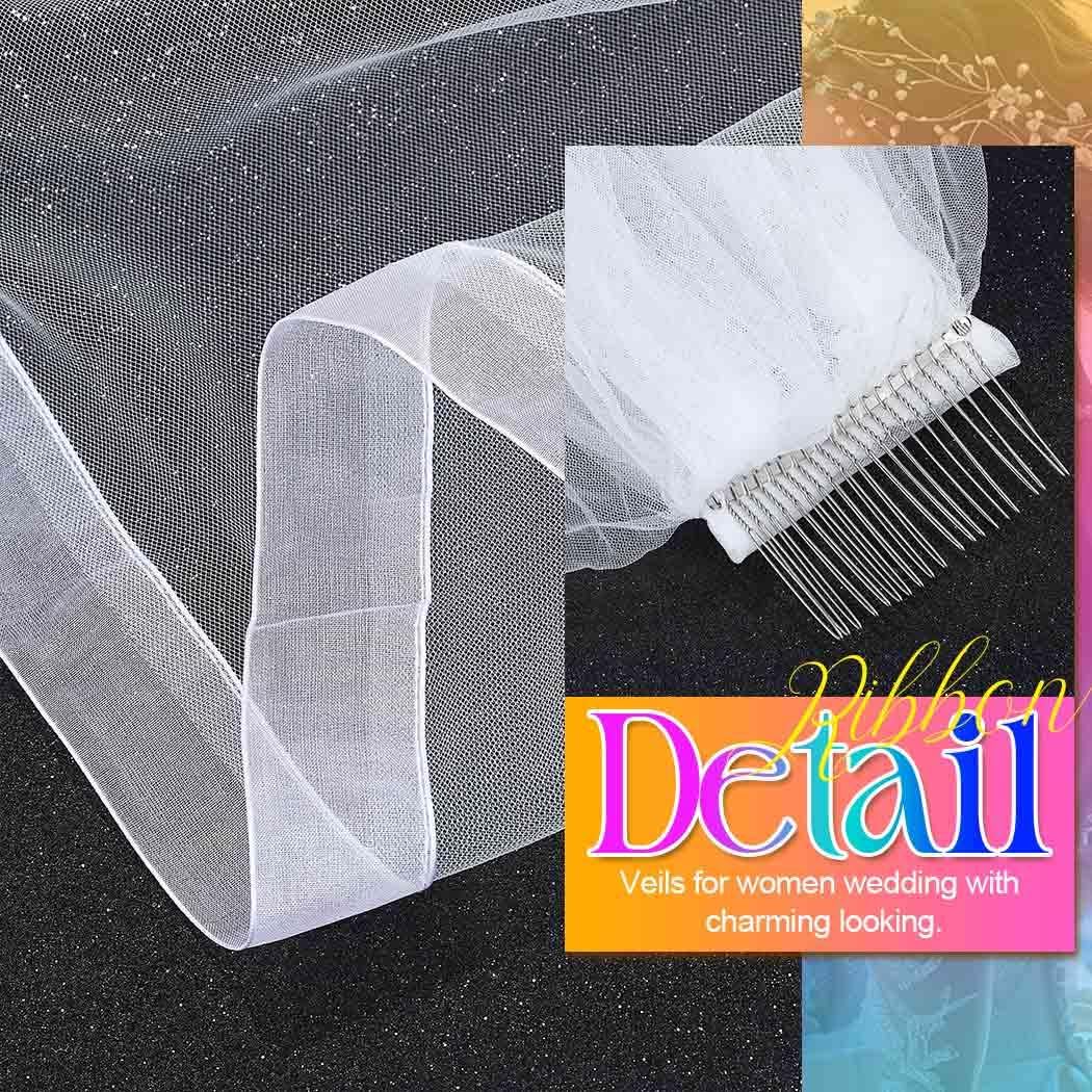 Unsutuo Cathedral Wedding Veil 2 Tier Wedding Veils Ribbon Edge Bridal Veils with Comb for Women and Girls