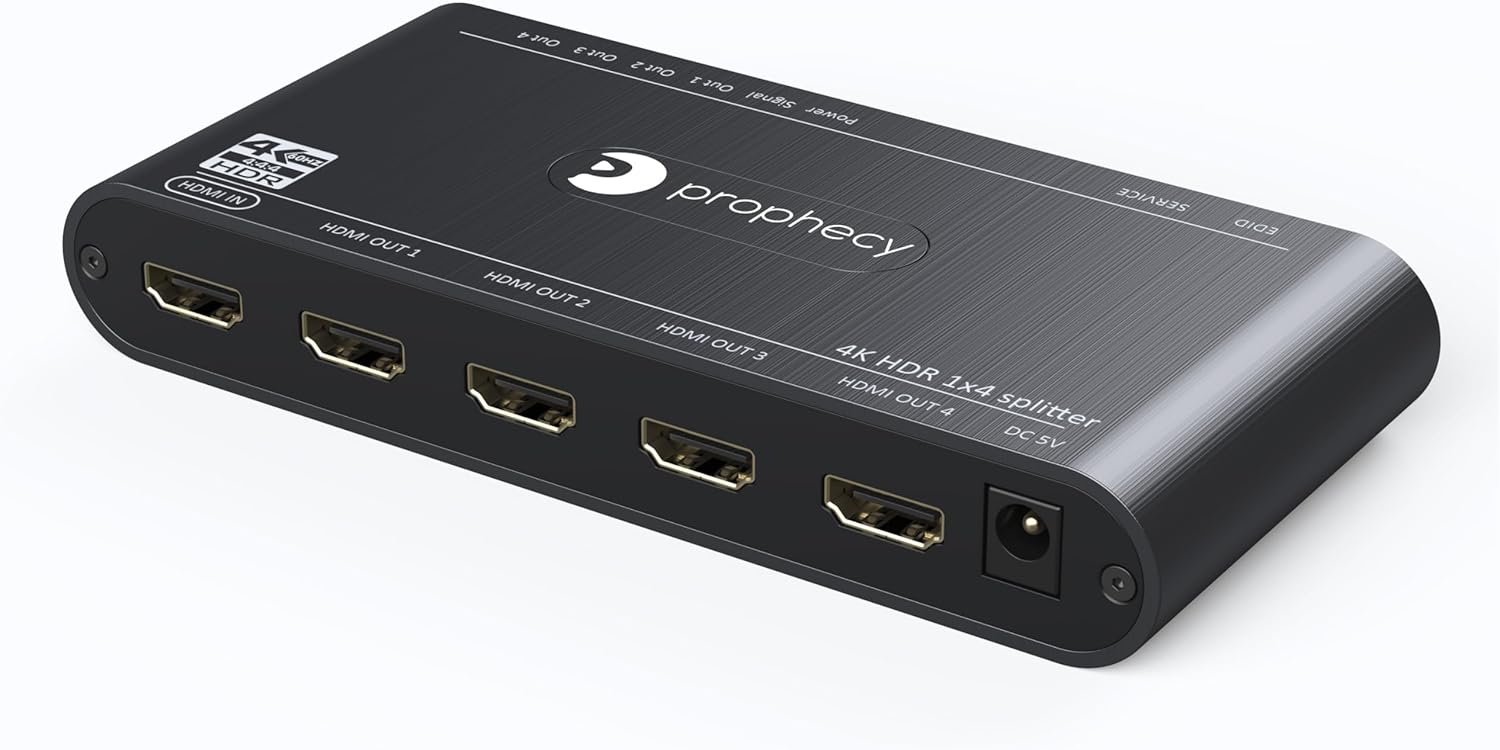 gofanco Prophecy Intelligent 1x4 HDMI Splitter 4K 60Hz HDR – 4K @60Hz 4:4:4, 18Gbps - Auto Scaling, HDMI 2.0a, HDCP 2.2, 3D, EDID, Cascadable, Firmware Upgradable - 4 Port, 1 in 4 Out, TAA Compliant