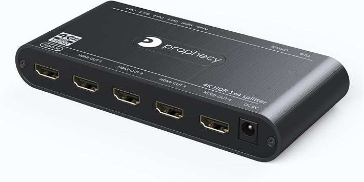 gofanco Prophecy Intelligent 1x4 HDMI Splitter 4K 60Hz HDR 4K @60Hz 444, 18Gbps - Auto Scaling, HDMI 2.0a, HDCP 2.2, 3D, EDID, Cascadable, Firmware Upgradable - 4 Port, 1 in 4 Out, TAA Compliant
