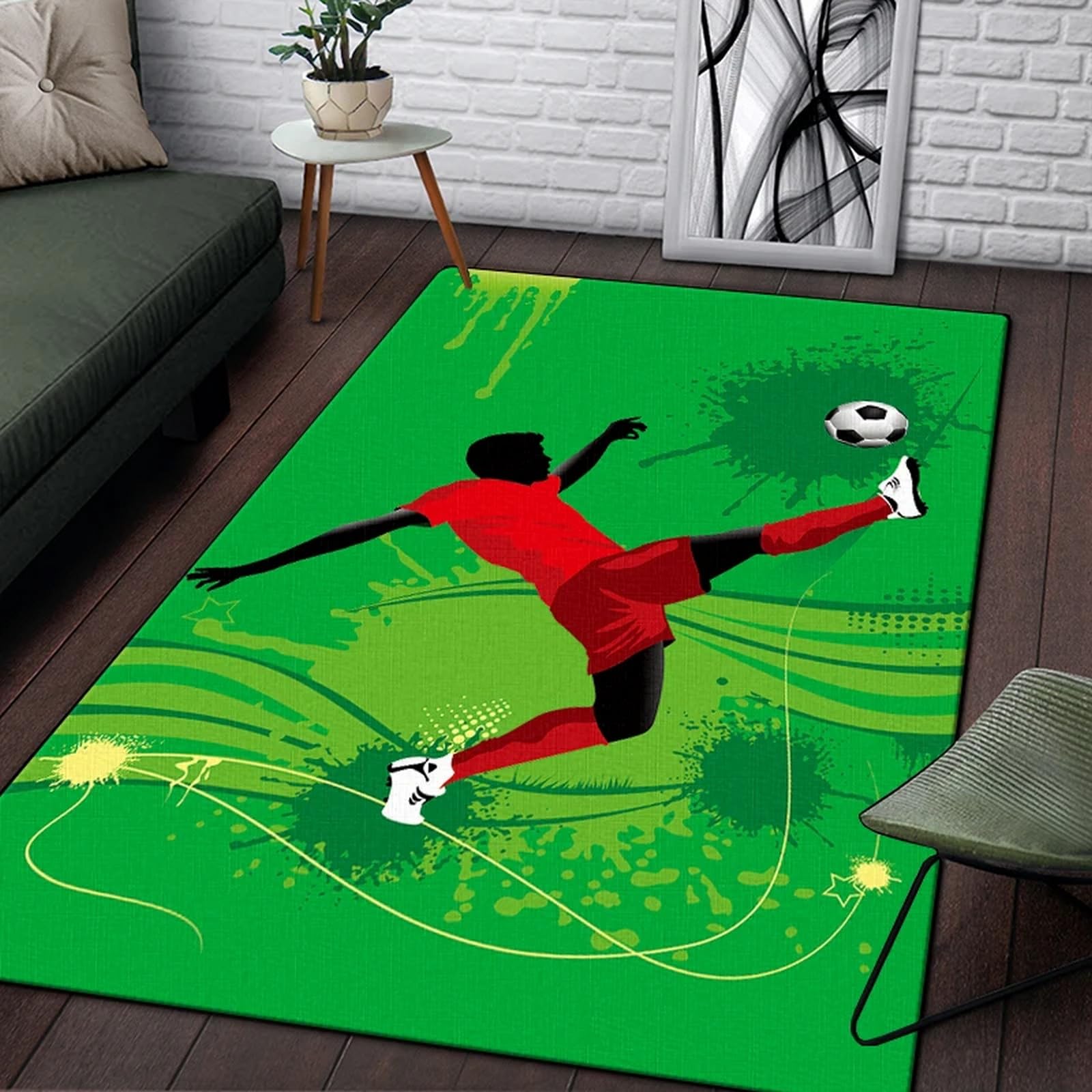 Tapis salon football 3D pour créer un espace de jeu dynamique et lavable en flanelle