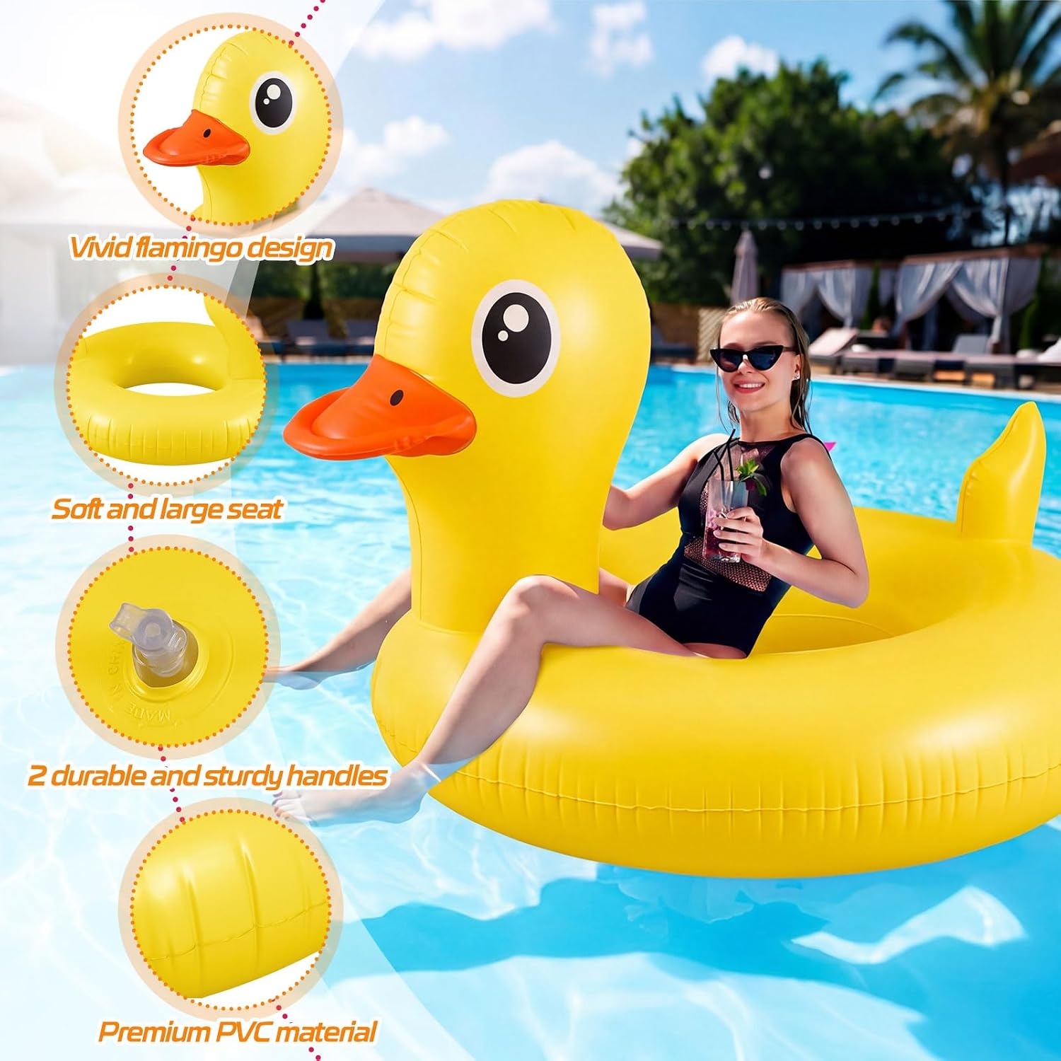 3 Pack Giant Duck Inflatable Pool Float 45" Yellow Adults image 3