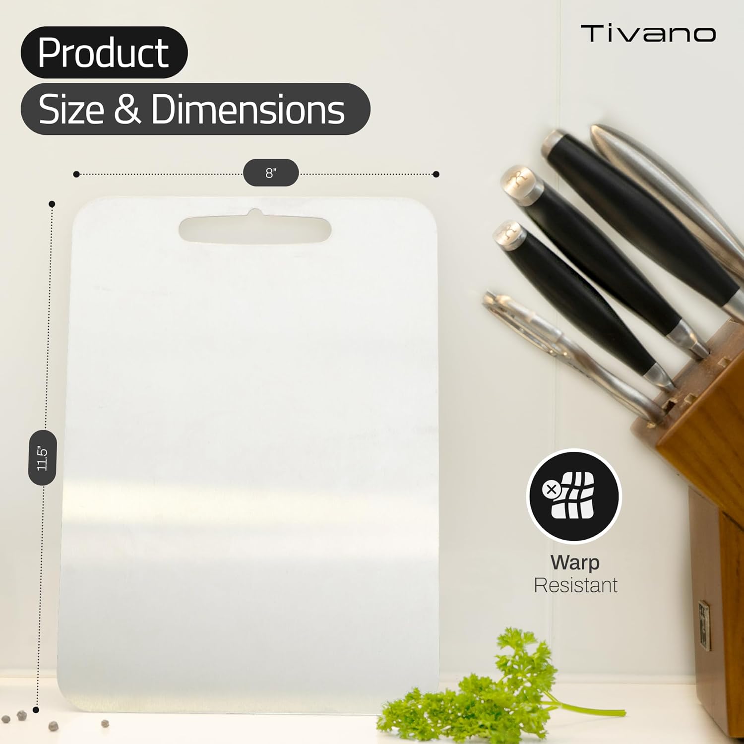 Original Tivano TitaniumShield Cutting Board 12"x8" Metal Pro | Ultra Durable, Dishwasher Safe, Heat Resistant, Odor & Stain Free, Knife Friendly, Non Toxic Kitchen Board (1)