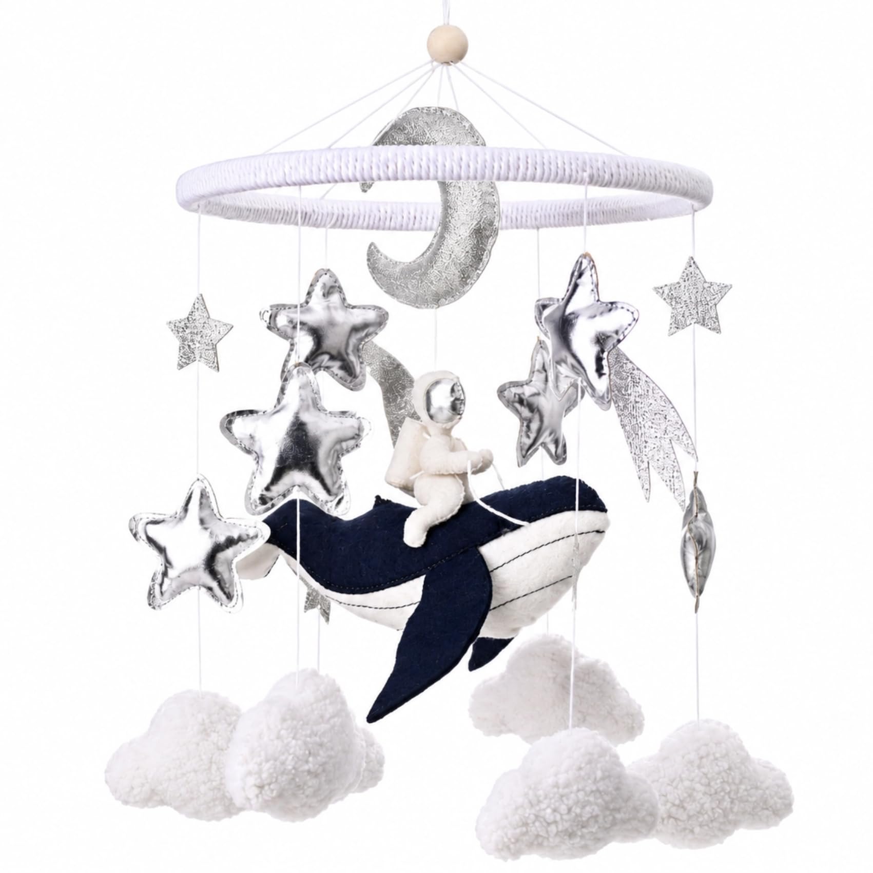 Space Crib Mobile for Baby Boys | Handmade Felt Astronaut & Whale Baby Mobile for Bassinet, Starry Night Nursery Decor, Newborn Baby Shower Registry Gift