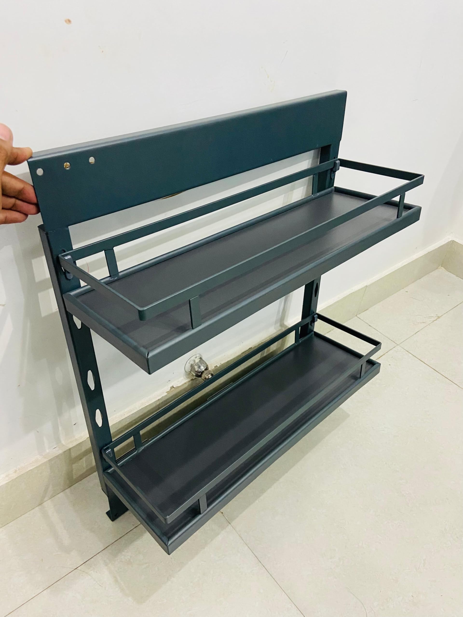 Rely-on || Kitchen Cabinet Width 8 Inches Bottle Pull Out Unit BPO with Soft Close || Grey Coated Finished (300 mm) 4