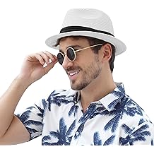 Panama Hat Straw Fedora Hat for Men Women Packable Short Brim UPF 50+ UV Sun Protection Summer Beach Hat