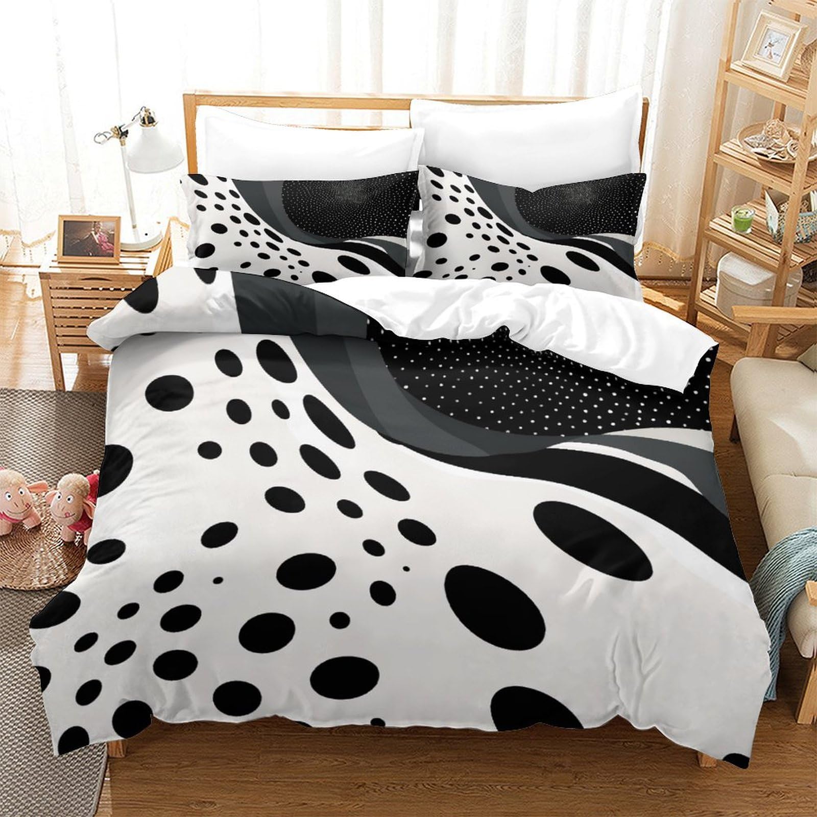 P1S9U7W5Y Minimalist Polka Dot 3D Printed Duvet Cover Set 3pcs Microfiber Abstract Wave Bedding Set King