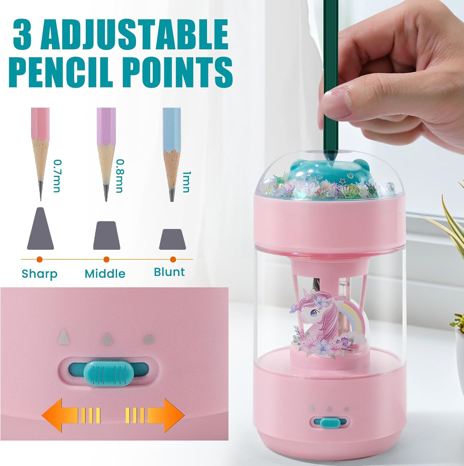 Electric Pencil Sharpener(6-11mm), Fully Automatic Colored Pencil Sharpener for Kids with Auto in & Out Rechargeable Sharpener for Classroom//Office/Home Kids Gift