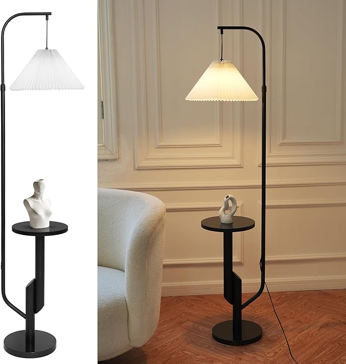 Black Metal Arch Floor Lamp with Adjustable Lamp Head and Paper Rope Shade