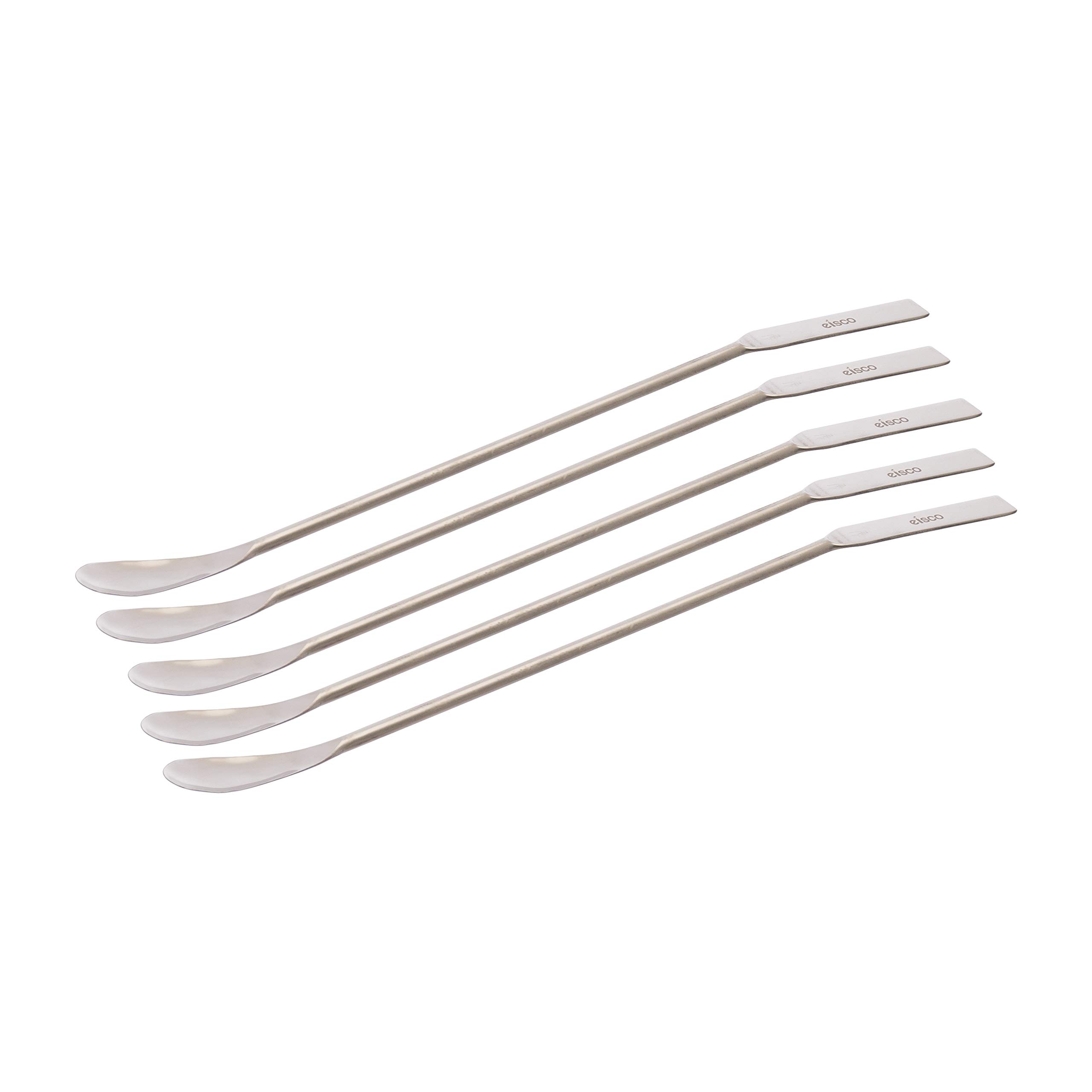 eisco laboratory spatula/spoon — lightweight stainless steel, 50 x 8 mm wide, overall length 23 cm | used in labs, kitchen, craft work and more | pack of 5