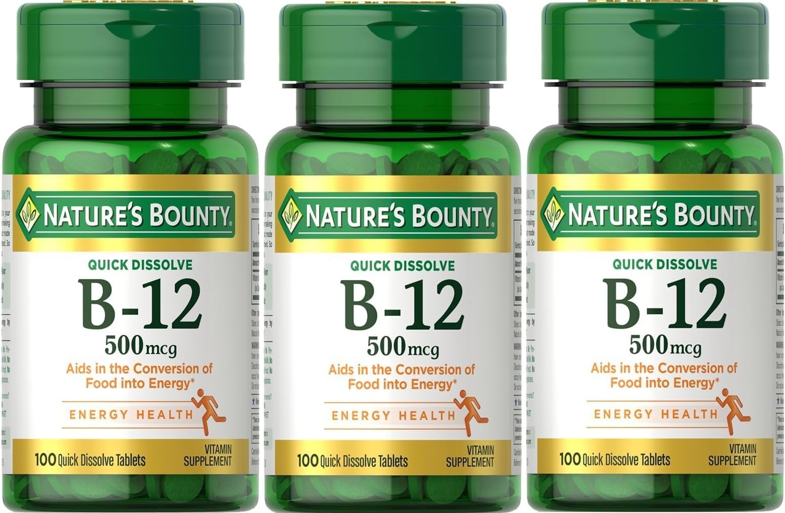 B-12 Quick Dissolve Tablets 500 Mcg, 300 Tablets (3 X 100 Count Bottles)