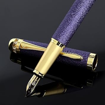 fountain pen-Multiple color styles with rhinestone,diamond inlay and frosted finish,Cute pens,Luxury pen,Office pens,Best pen set,Includes 10 Ink Cartridges and Ink Refill ConverterPurple