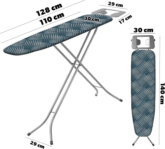 Kadax Folding Table Ironing Board 110 x 30 cm Small Ironing Board for Steam Irons Height Adjustable with Heat-resistant Iron Rest and Metal Net Sturdy Ironing Board for Table