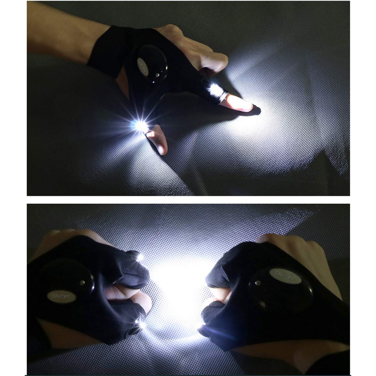 XIANGZHU 2 Pairs Flashlight LED Gloves, Fingerless LED Flashlight Gloves, Birthday Gift for Man, Hands Free Flashlights for Night Fishing, Repair, Camping, Hiking, Running, Party Light. 3
