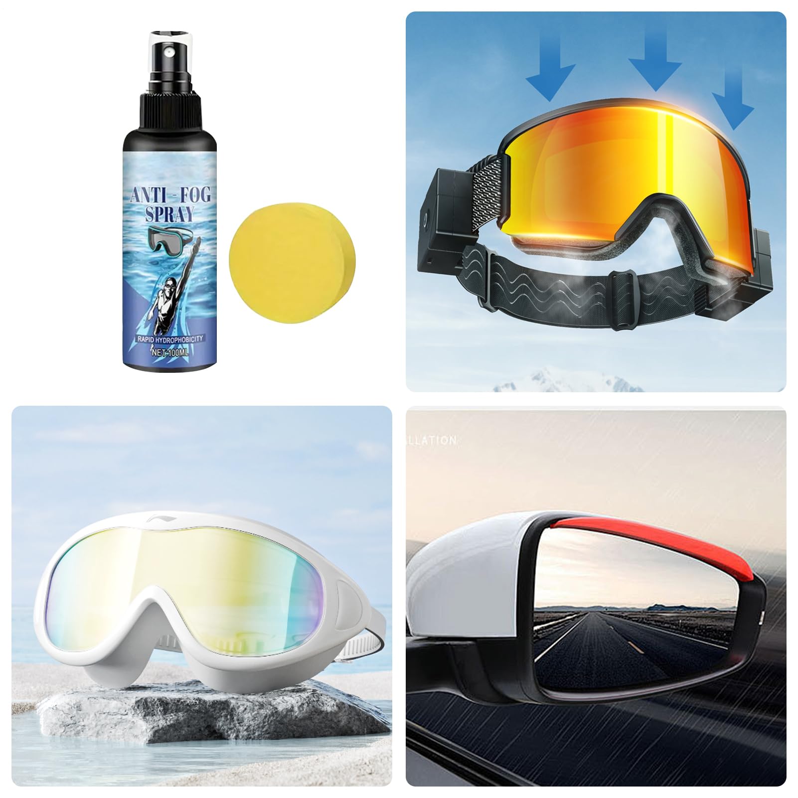 Spray Antiappannante per Occhialini da Nuoto | Soluzione Antifoschia per Occhiali Subacquei Trasparenti | Liquido Manutenzione 100ml per Allenamento Piscina Snorkeling attività Acquatiche