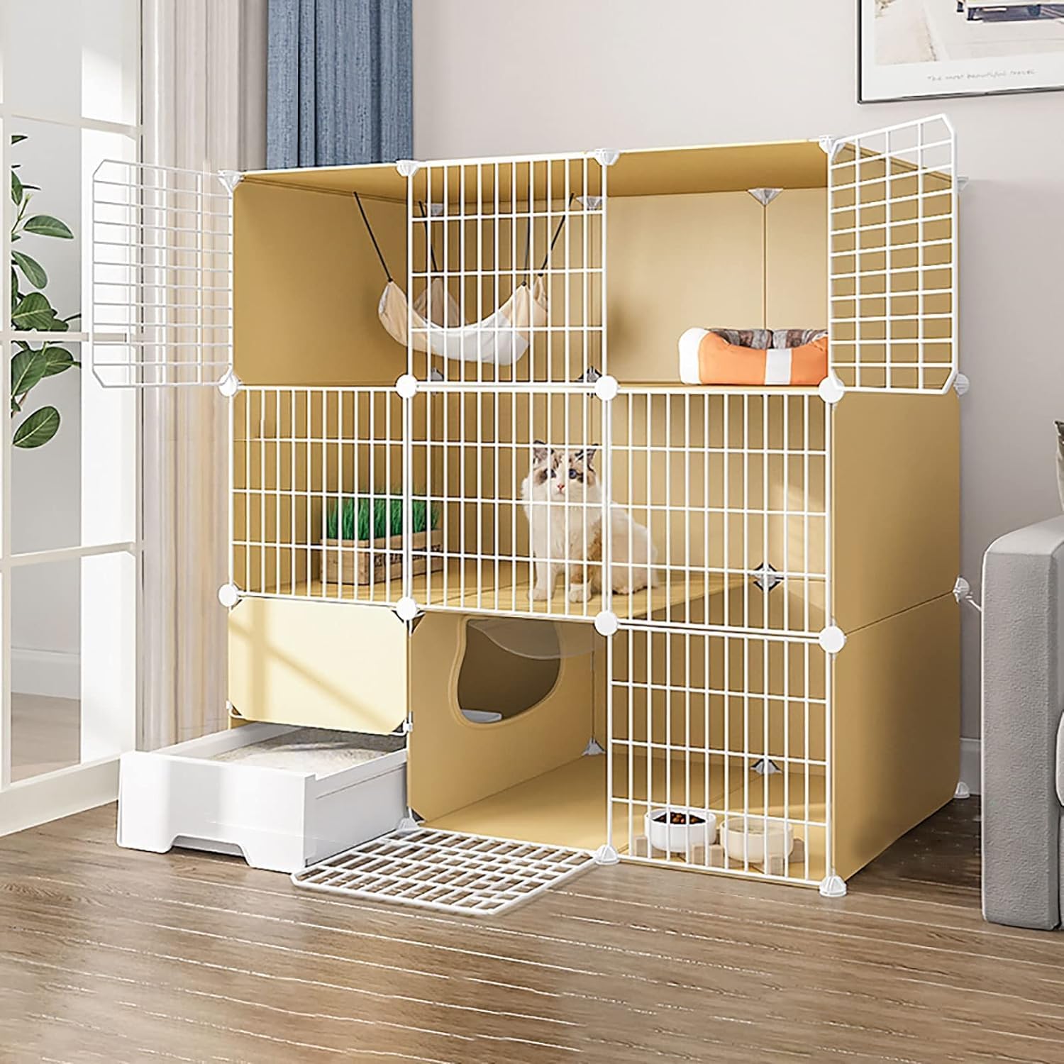 asdchZen Cat House Cat Crate,Cat Cage Indoor Pet Playpen With Litter Box Diy Cat Enclosure For Small Animal Detachable For Cat And Small Animals,111X49X109Cm