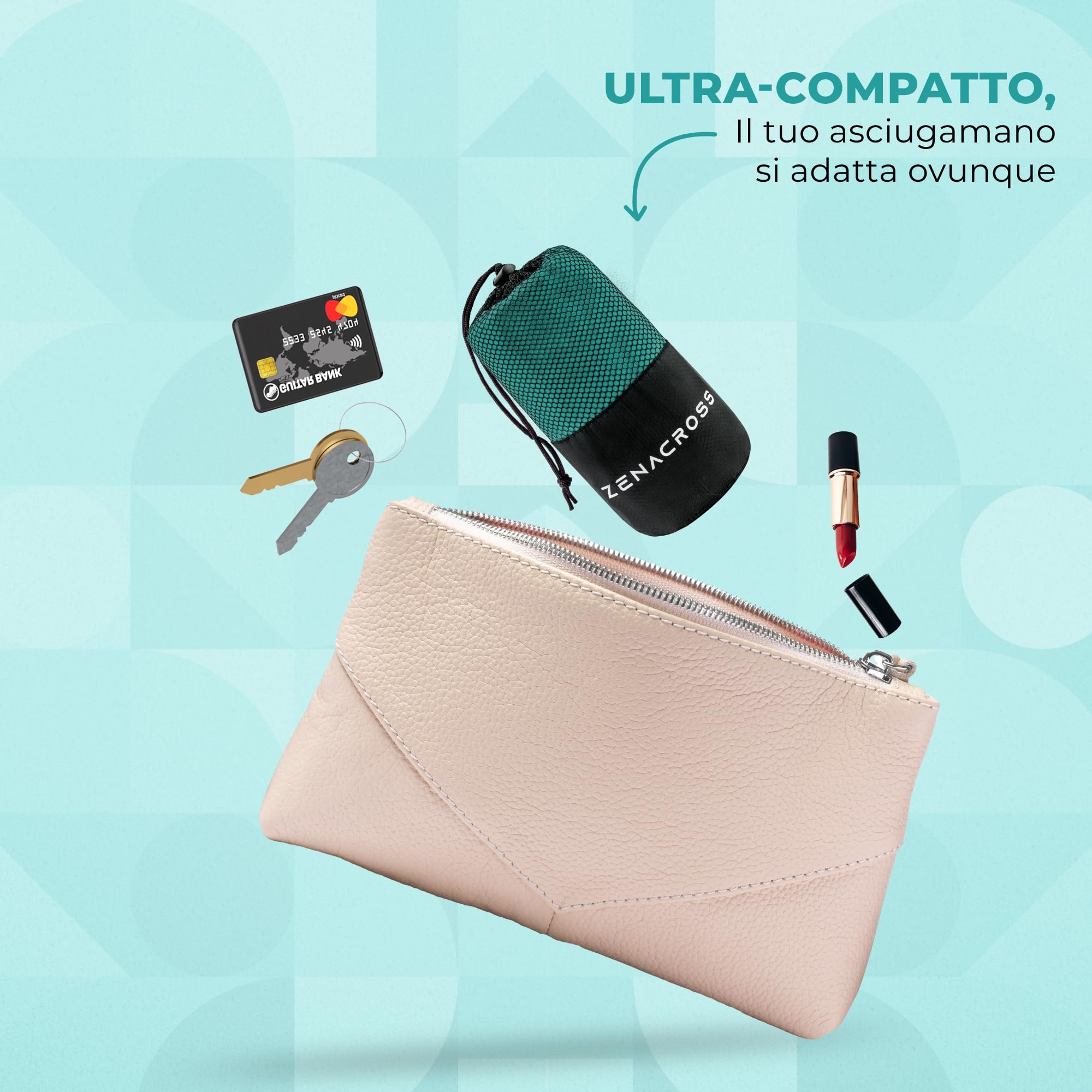 Zenacross Asciugamano Palestra - Asciugamano Microfibra a Rapida Asciugatura e Versatile - Telo Palestra Taglie XS - 50 x 30 cm - Verde Petrolio