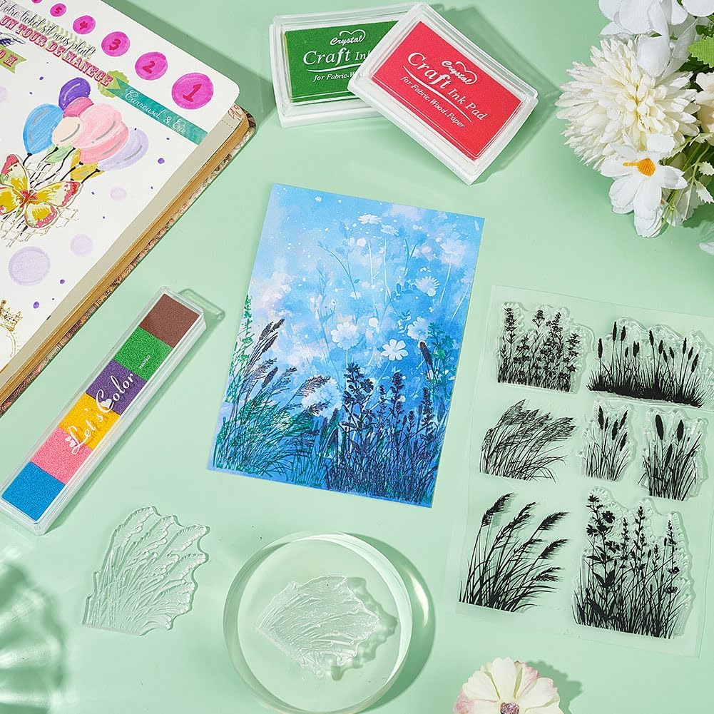 PH PandaHall Grass Weed Clear Stamps for Card Making, Clear Silicone Stamp Transparent Craft Seal Stamp Plants for Photo Scrapbooking Painting Crafting Album Journal Decor