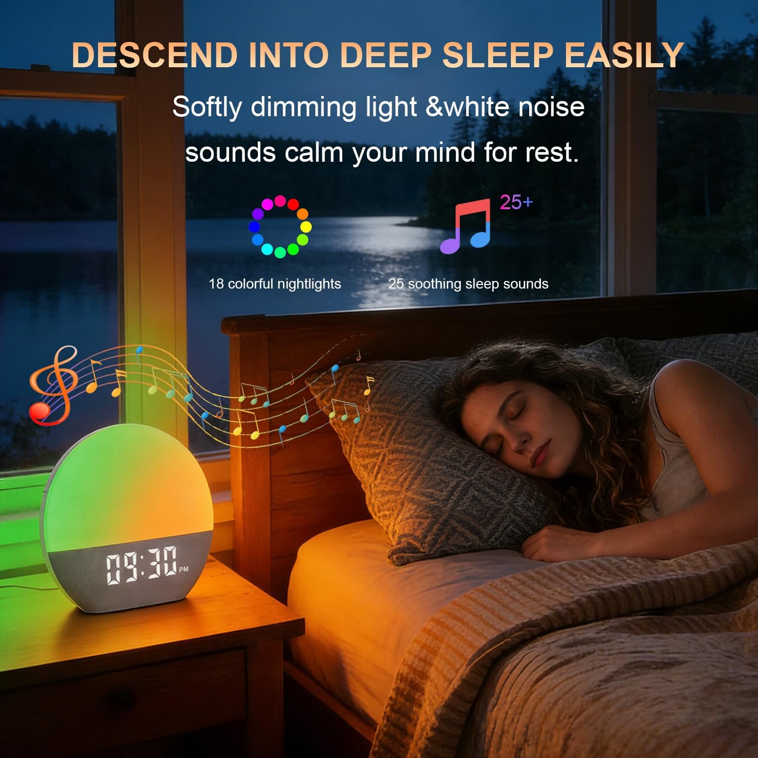 winshine Sunrise Alarm Clock with White Noise Sound Machine for Bedrooms,Sleep Sound Machine for Heavy Sleepers, with Wake Up Light,24 Sounds, FM Radio, Bluetooth Speaker, Night Light Clock for Adults
