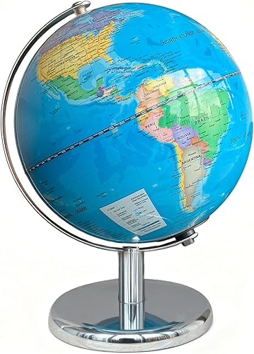 Globo iluminado de 8 pulgadas para niños (globo del mundo con base estable de metal pesado, regrabable, fácil de leer, mapa de alta claridad,