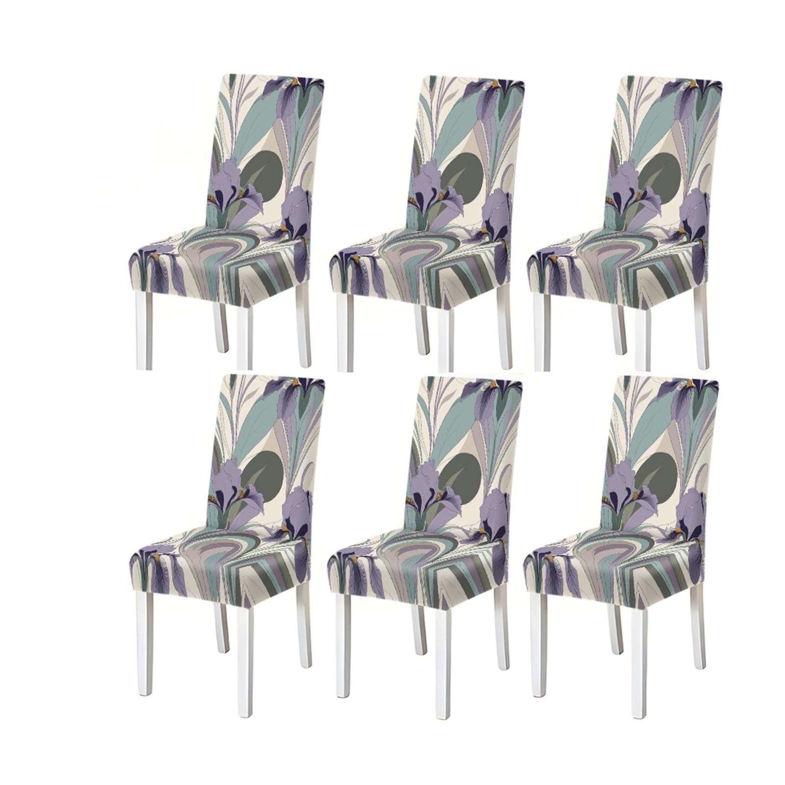 Kxuauv One Color Elegant Purple Iris Floral Abstract Print Stretch Dining Chair Covers, 2/4/6 Pcs For Home Kitchen Party Seat Protectors For Restaurant Hotel Party(6Pcschair Cover)